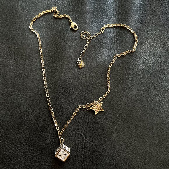 Swarovski Crystal Dice & Star Pendant Necklace Gold-Tone - Picture 5 of 5